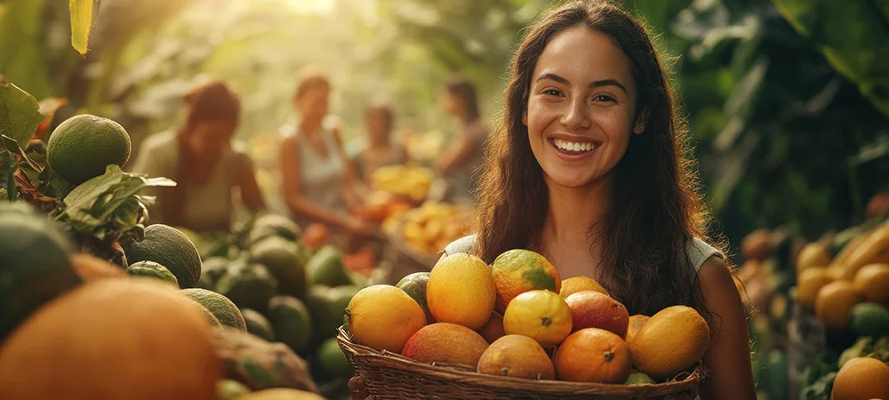 Celebrating the beauty and abundance of fruit harvests nurtured by sustainable care.